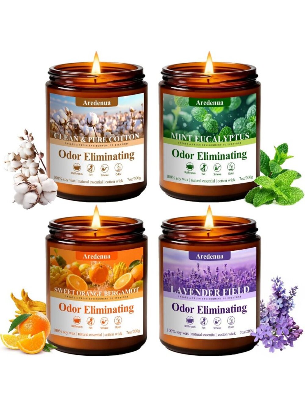 4-Pack Soy Scented Candles - Odor Eliminating, 28 oz, Long-Lasting Fragrance